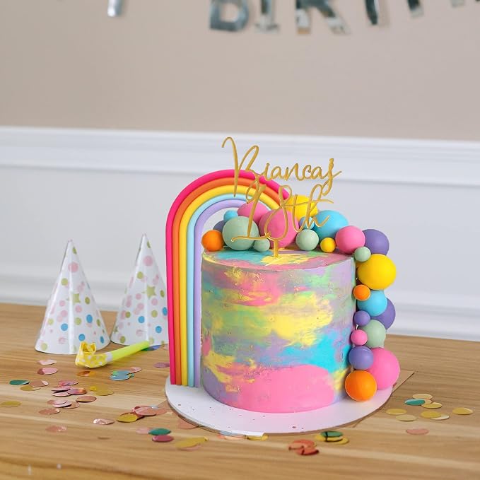 28PCS Rainbow Cake Toppers Colorful Balls Cake Decorations for Wedding Baby Shower Girls Boys Birthday Party Supplies (Colorful)