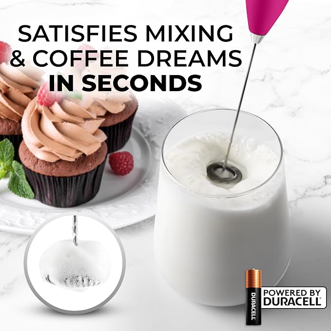 Zulay Powerful Milk Frother for Coffee with Upgraded Titanium Motor - Handheld Electric Whisk, Milk Foamer, Mini Mixer & Coffee Blender for Frappe, Latte, Matcha, No Stand - Hot Pink
