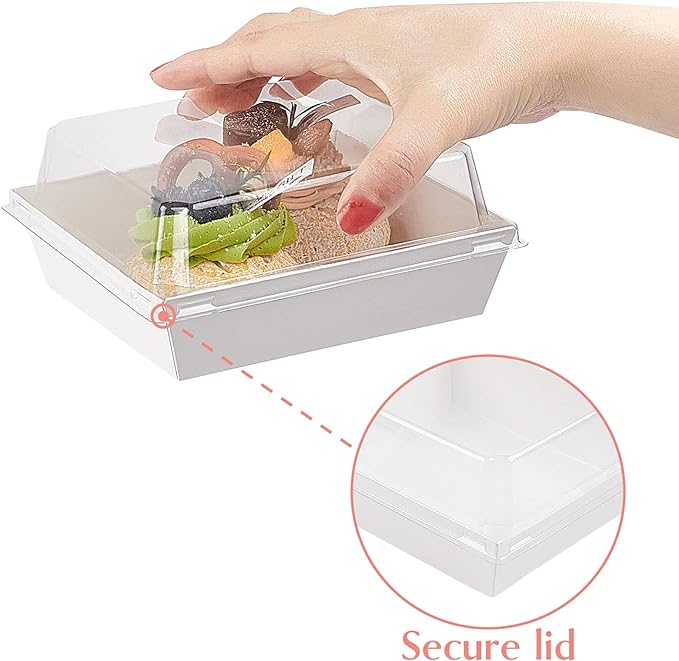 Ocmoiy Small Charcuterie Boxes with Clear Lids, To Go Paper Disposable Food Containers, 5 Inches Bakery Dessert Boxes for Sandwich, Cookie, Pastry, Cake Slice (White, 100ct)