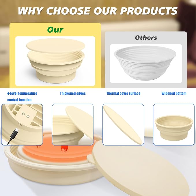 Foldable Dough Fermentation Basket Electric Thermostatic Food Grade Silicone Bannetons Batter Bowl Home Baking Supplies Electric Yeast Proofer
