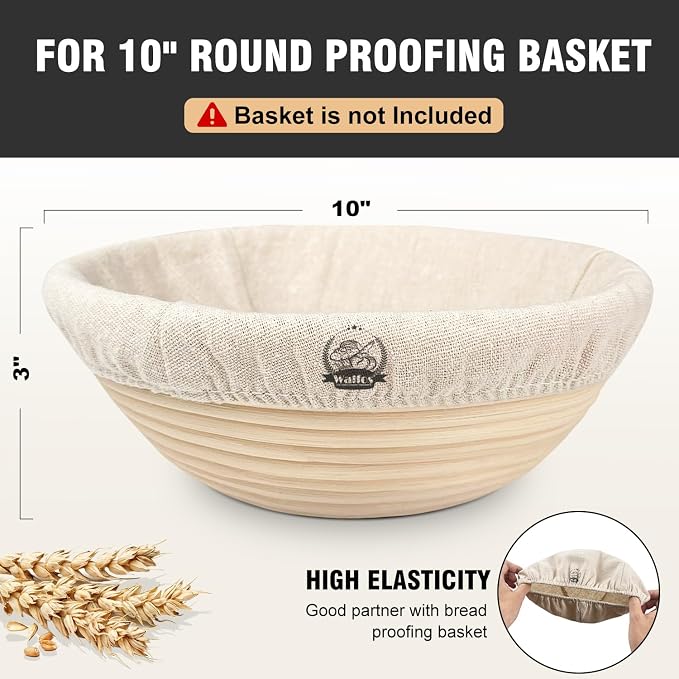 WALFOS Bread Basket Liner Cloth, 6 Packs 10 inch round bread proofing basket cloth liner, Baking Dough Basket Cover Natural Rattan Banneton Proofing Cloth