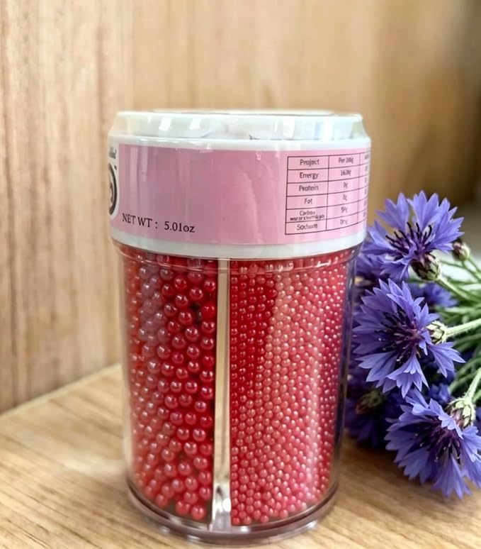 HeDeon&Rles Edible Red Preals Sprinkles for Baking 4 Size（2mm 4mm 7mm 10mm）Red Sprinkles for Cake Cupcake Pancake Icing Decoration Independence Day Halloween Supplies