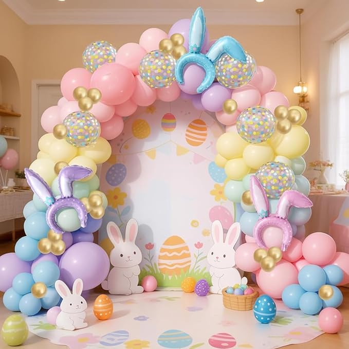 155pcs Pastel Balloon Arch Kit, Macaron Pink Blue Green Purple Yellow Rainbow Colorful Confetti Balloon Garland for Daisy Baby Shower Birthday Wedding Easter Spring Garden Tea Party Decorations