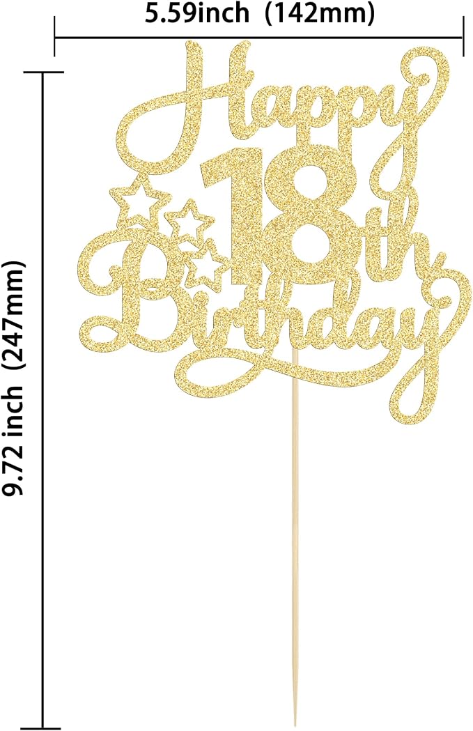 1 Pack Happy 18th Birthday Cake Topper Gold Glitter 18 & Fabulous Cheers to 18 Years Old Birthday Cake Pick for Celebrating 18th Birthday Anniversary Party Cake Decorations Supplies