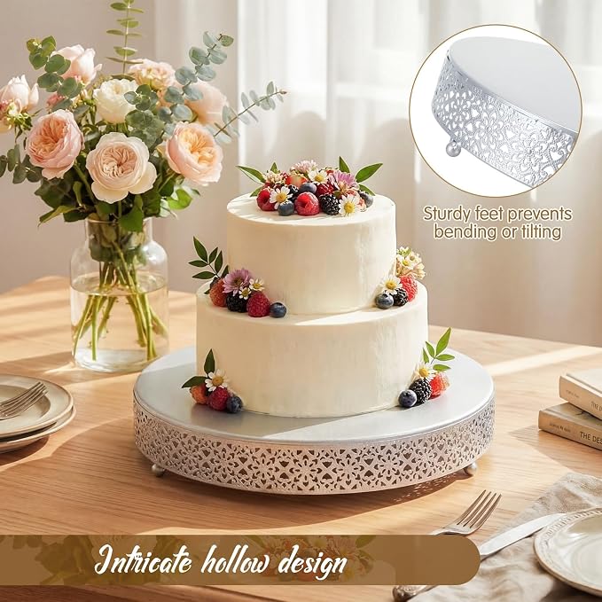 Wenqik Cake Stand 16 Inch Round Metal Cupcake Dessert Wedding Cake Stand Cookies Display Holder Fruit Serving Tray for Table Wedding Birthday Anniversary Party(Silver)