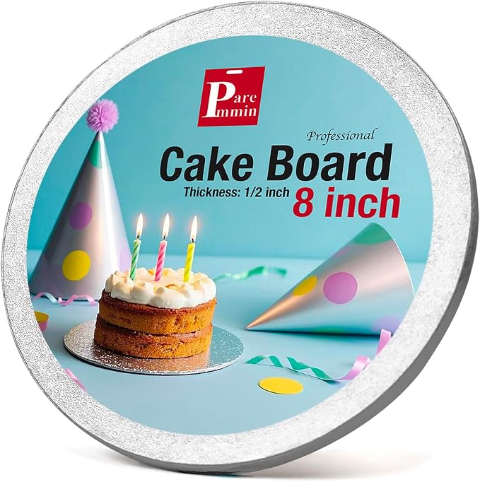 8inch Round Cake Boards 1/2inch Thick, Pack of 1 - Sturdy Silver Cake Drums with Smooth Straight Edges, Waterproof & Oil-Proof for Baking, Cakes, Pizza, and Desserts (8inch)