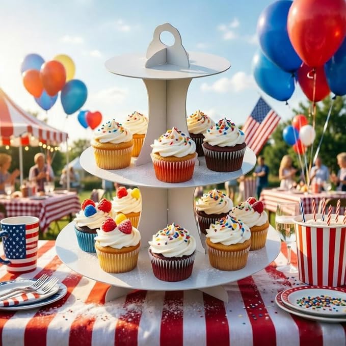 YLDW Cupcake Stand, 3-Tier Cupcake Stand Display, Cardboard Cup Cake Tower Stand, Disposable Dessert Stand for Birthday Tea Party Baby Shower Treat Decorations, White