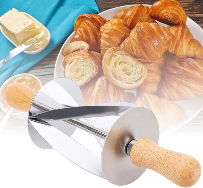 Stainless Steel Dough Cutter, Roller Cutter Round Rubber Wood Handle Pasta Cutters Wheel for Croissant Baking 20cm x 6 cm