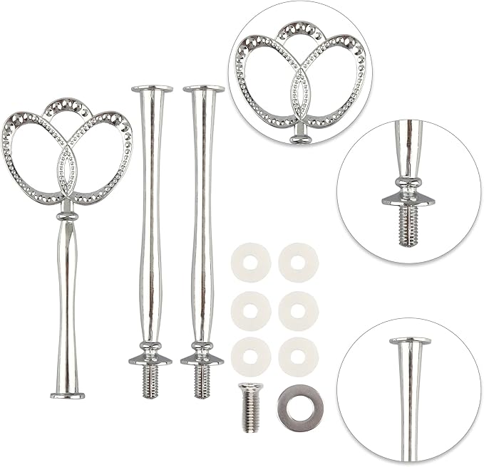 3 Tier 14" Heavy Metal Cake Stand Holder Fruit Plate Stand Fitting Hardware Rod(Silver_New_Crown)