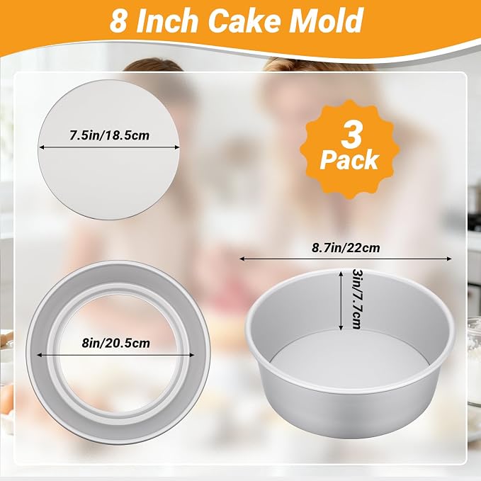 Beasea 8 Inch Cake Pans Set, 3 Pack Aluminum Alloy Round Layer Cake Pan with Removable Bottom for Cheesecake Mold Tin Oven Baking