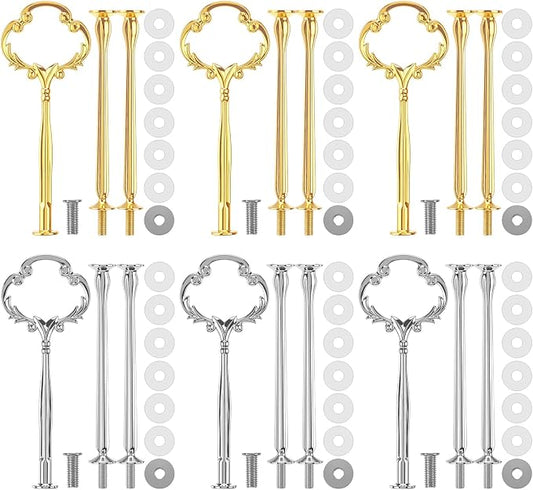 Patelai 6 Sets 3 Tier Cake Stand Hardware Tiered Tray Plate Hardware Kit Metal Cake Fruit Food Plate Stand Fitting Stacking Kit for Serving Dessert Cupcake Dish (Sun Flower,Gold,Silver)