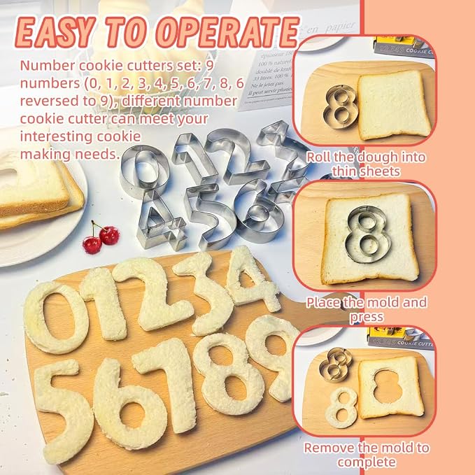 0-9 Number Cookie Cutters Set 3 Inch, 9PCS Stainless Steel Number Cutters | for Birthday Cake,Cake Topper,Baking Decorating,Fondant,Digit cookie cutters
