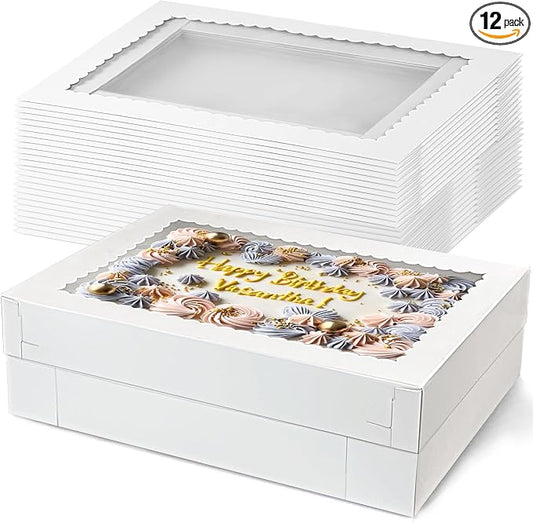 MUMULULU 12 PCS 16x11x4 Inch Cake Boxes with Window White Bakery Boxes Large Treat Box for Donuts Cookies Dessert Cupcakes Pastry Baking Pie Packaging