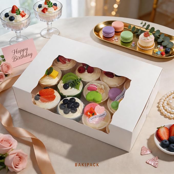 15 Pumpkin Roll Boxes, 12x8x3.5 inches Cake Roll Container, White Roll Cake Boxes with Window, Dessert Boxes Donut Boxes