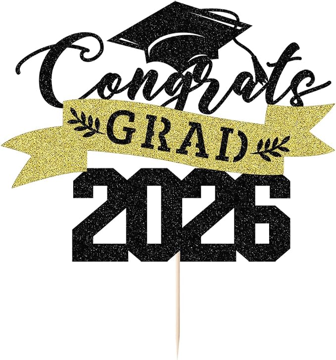 Glitter Graduation 2026 Cake Topper,Congrats Grad Cake Decor - 2026 High School/College/Senior Graduation Party Decorations Supplies
