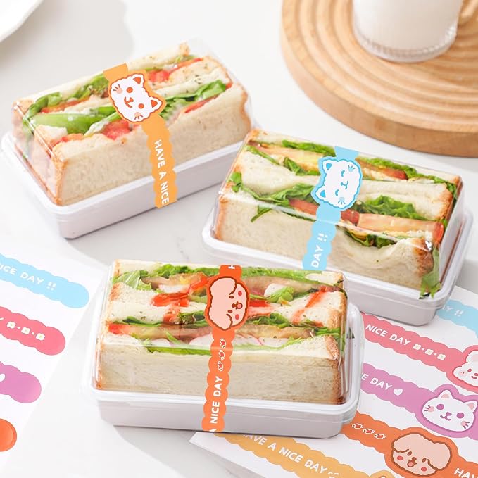 200Pcs Handmade Food Baking Seal Stickers Labels,Cute Cat Dog Long Label Bakery Stickers,Self Adhesive Goods Bakery Sticker Sealing Tamper Proof Sticker for Pastry Bags Lollipops Candy Cake