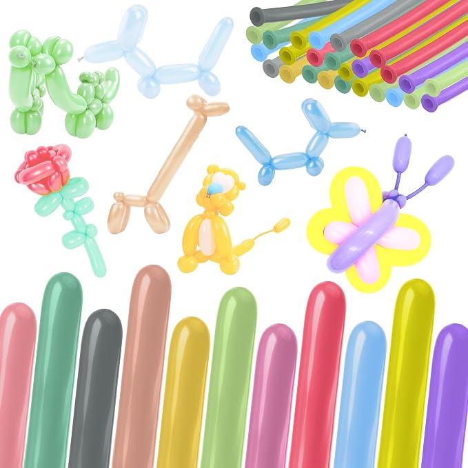 260 Balloons, 50Pcs Colorful Long Balloons for Tying Balloon Arch, Latex Animal Long Skinny Twisty Magic Balloon Twisting Kit for Home Office Game Banquet DIY Projects Party Decorations Random Color
