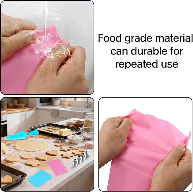 Piping Bag and Tips Set,Reusable Pastry Bag,Baking Piping Set,Including 24 Piping Tips,4 Piping Bags,4 Couplers,4 Bag Ties and 6 Cake Scrapers for Baking Cake Decorating