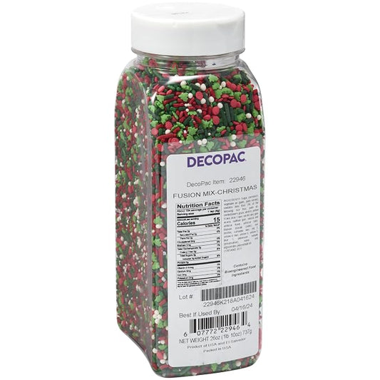 DECOPAC Christmas Fusion Mix Candy Sprinkles, 26oz, Fancy Sprinkles in Handheld Container, Festive Edible Sprinkles For Holiday Celebration Cakes, Cupcakes, Cookies and Donuts