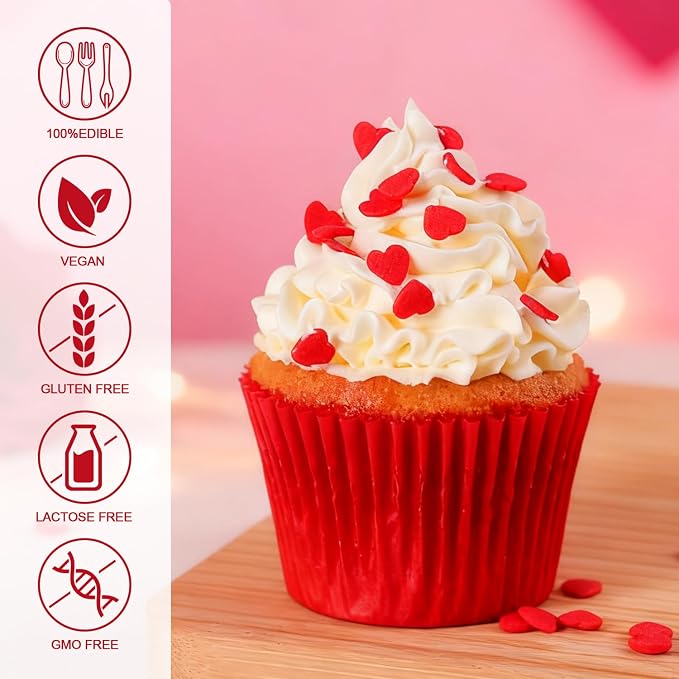 Red Heart Confetti Sprinkles 7 oz Edible Valentine Sprinkles for Cake Decorating Candy Cupcake Cake Topper Cookie Baking Decorations Christmas Valentine's Day Wedding Supplies