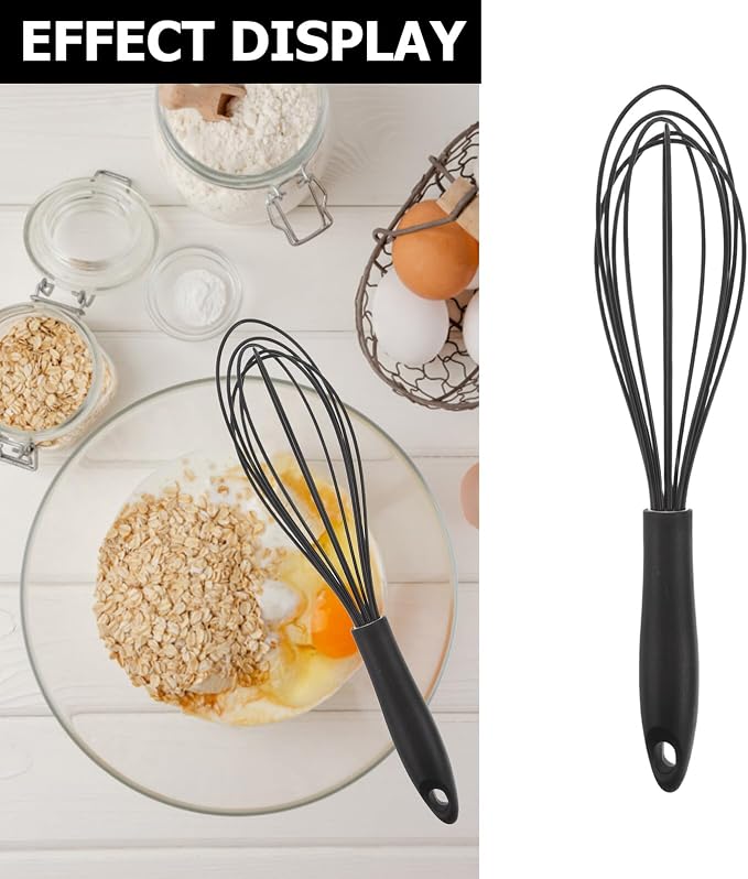 ABOOFAN 3pcs Silicone Whisk Set with Small, Medium, Large Balloon Whisks – Manual Handheld Egg Beater and Milk Frother, Silicone Coated for Non-stick Cookware, Kitchen Mixing and Blending