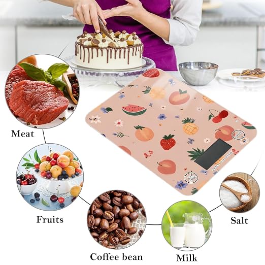 Food Scale Kitchen Digital Scale Food Ounces and Grams Dieting Baking Cooking Waterproof Glass Panels LCD Display,4 Units Scale Tare Function Peach Fruits