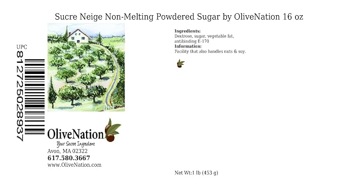 Snow White Non-Melting Topping Sugar, OliveNation Sucre Neige Non-Melting Powdered Sugar, No Melt Snow Sugar - 16 ounces