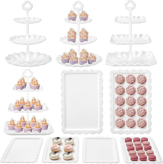 Kootek Dessert Cupcake Stand, 10pcs Dessert Table Display Set, 3 Tiered Cup Cake Holder Tower Stand Riser& Cookie Serving Trays for Wedding, Tea Party, Birthday, Baby Shower