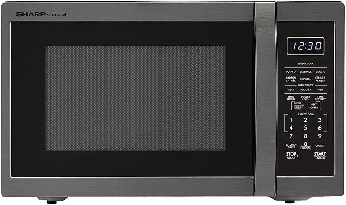 SHARP Countertop Microwave Oven with Removable 12.4" Carousel Turntable, 1.4 Cubic Feet, 1100 Watt, Black Stainless Steel
