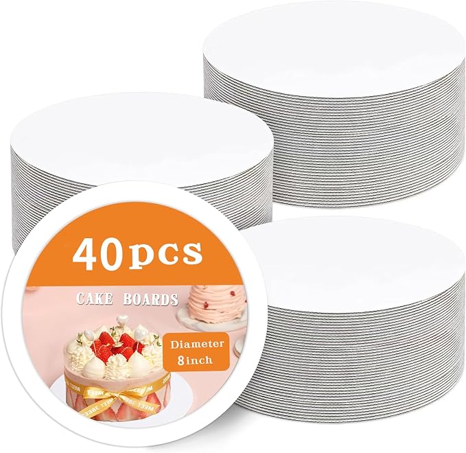 40 Packs Cake Boards 8 inch round， White Cake Rounds，White Cake Circles Rounds Base Food-Grade for displaying cakes,bread, desserts, HBBZ003