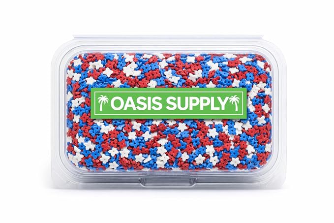 Oasis Supply Patriotic Sprinkle Mix – Red White & Blue Edible 4th of July Cake & Cupcake Decorations with Stars, Jimmies & Sugar Pearls – Independence Day & Memorial Day Party Dessert Toppings (Red, White & Blue Stars)