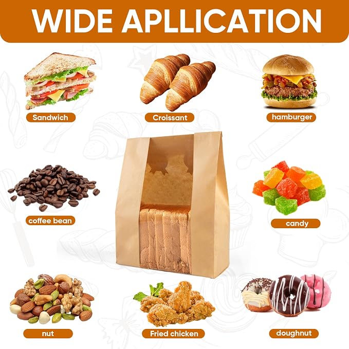 100 Pcs Bread Bags for Homemade Bread With Window Sourdough Paper bread Bags.(13.7x8.2x3.7 in),Packagingand Storage of Baked Goods Suitable for Bakers.Package includes 120 Cute Sealing Stickers