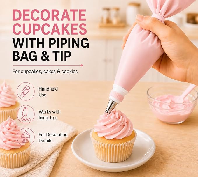 15 PCS Cake Decorating Supplies Set with 2 Reusable Superflex Piping Bags, 6 Stainless Steel Icing Tips, 3 Cake Scrapers, 2 Couplers and Ties for Beginners,Pink