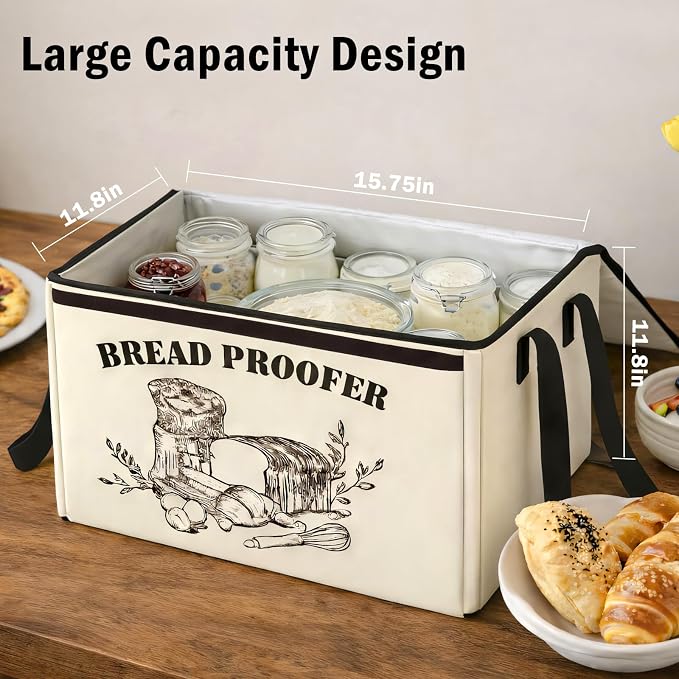 Folding Bread Proofing Box Home Kitchen Fermenter with Fahrenheit Temperature Control Digital Timer, Included Metal Rack 3-Side Heating, For Sourdough, Bread Pizza Dough Rising Yogurt