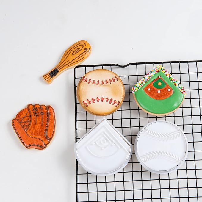 Mostop Baseball Cookie Cutter with Stampers, 3D Sports Cookie Cutter Set, Cake Decoration Tools Birthday Party Supplies Favors