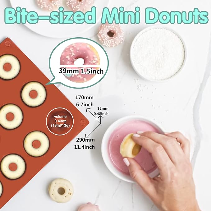 Funshowcase Mini Donut Silicone Mold 18 Cavity 12x7x0.4''