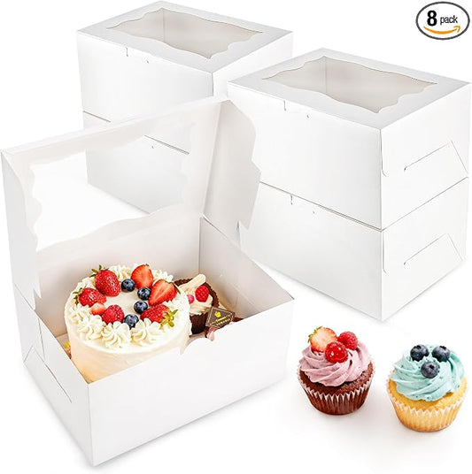 NPLUX 8 Packs 1+2 Bento Cake and Cupcake Box Bento Box with Clear Window Fit 2 Cupcakes and 1 Mini Cake for Packaging Gift Baked Goods