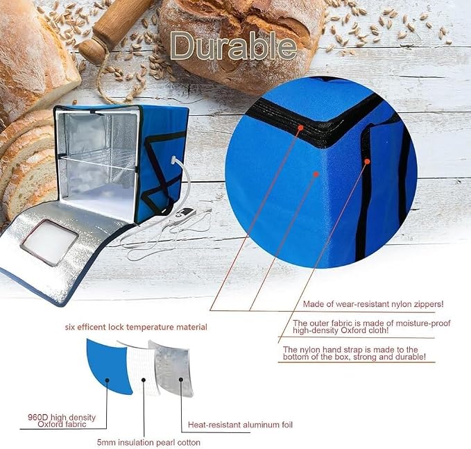 1-60°C Dough Proofing Box, Fold Dough Proofer with with Inner Shelf, Temperature Control + Timing Function, Sourdough Bread Making Tools Kit, for Making Bread, Yogurt(Rojo,Large), Red