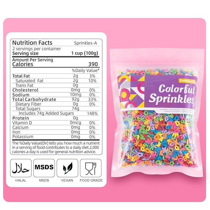 Letters Sprinkles for Cake Decorating 7 Ounces Edible Alphabet Confetti Sprinkles Multicolor for Ice Cream Sugar Candy Baking Cake Cupcake Toppers Cookie Donut Dessert (Not including a full alphabet set)