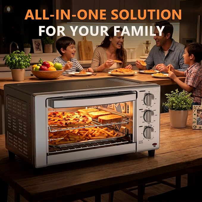 Electactic 2-in-1 Air Fryer Toaster Oven, 1500W Convection Countertop Oven with 7 Cooking Functions, Mechanical Knob Control, 200-450°F Temperature Range, 4 Accessories Included for Toast, Pizza