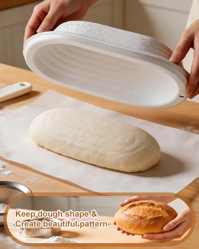 2 Pcs Banneton Bread Proofing Baskets, Sourdough Basket, Oval, 11 Inch | Banneton Basket Set, Proofing Basket for Sourdough & Artisan Bread Baking, Non-Stick, Made with Eco-friendly Sugarcane Pulp