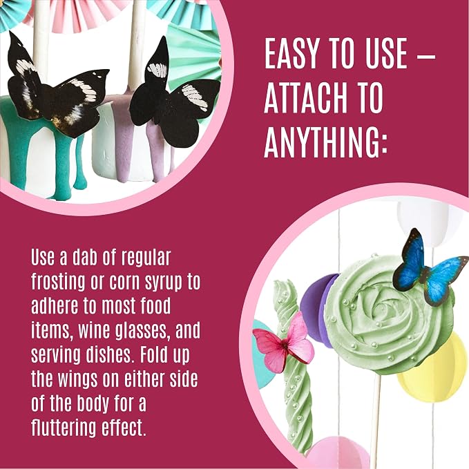 Sugar Robot Inc. Edible Butterflies for Cake Decorating - Small Size, Premium Crafted in the USA - Butterfly Cake and Cupcake Toppers, Decoration (Pink)