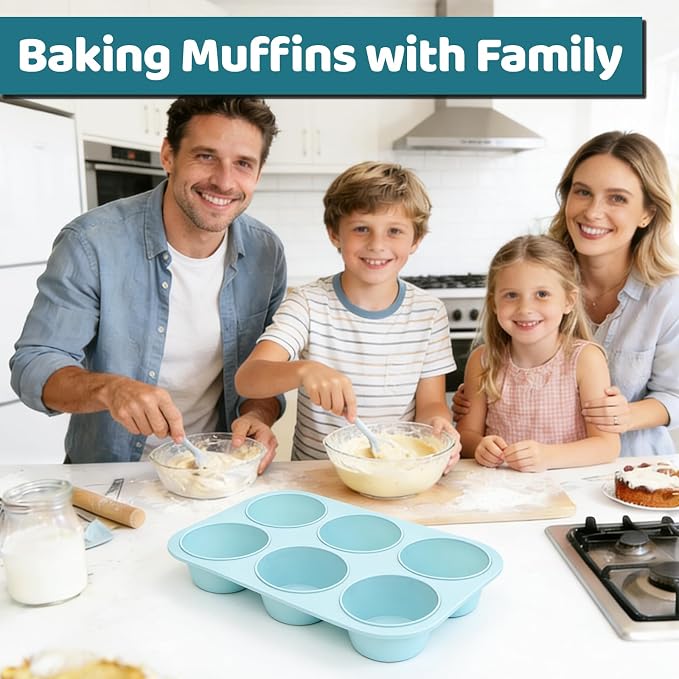 CAKETIME Jumbo Muffin Pan, 6 Cup Silicone 3.5 Inch Large Muffin Tin for Baking Giant Homemade Muffins, Cupcakes, Frittatas Non Stick