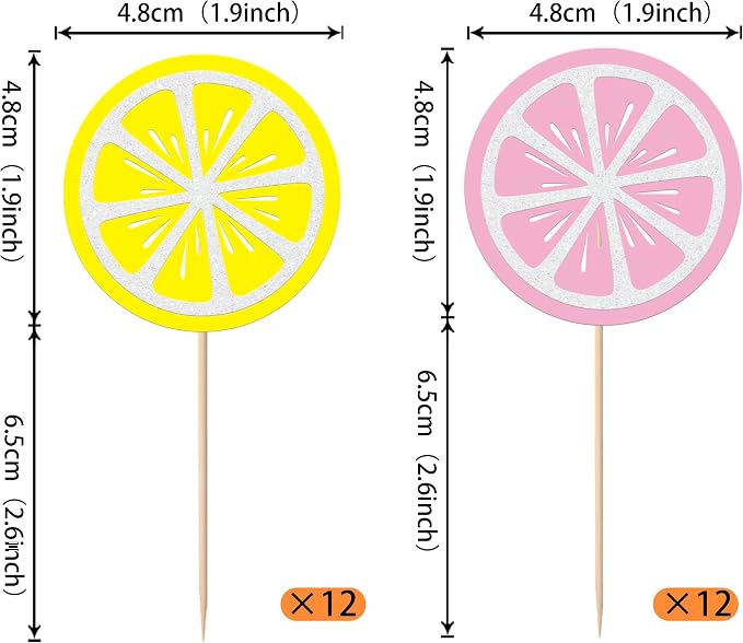 Rsstarxi 24 Pack Lemon Cupcake Toppers Glitter Fruit Theme Lemonade Cupcake Picks for Lemon Theme Baby Shower Boys Girls Birthday Main Squeeze Party Cake Decorations Supplies