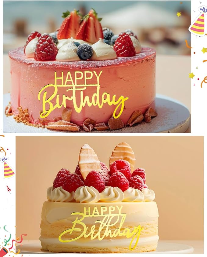 6ps Gold Happy Birthday Cake Topper Acrylic Cake Toppers Happy Birthday Sign Picks Decorations Cake Decorations for Party Anniversary