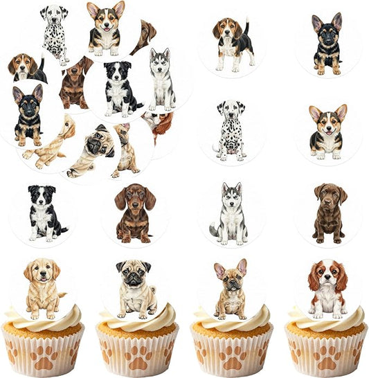 36 Pack Edible Pet Dogs Cupcake Toppers Wafer Paper Cute Puppy Dogs Cupcake Picks Baby Shower Cake Decor for Pets Party Cake Decorations Supplies