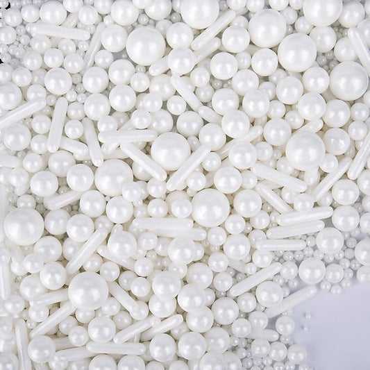 White Sprinkles for Cake Decorating, 4.6Oz White Rod and Pearl Sprinkles Mix for Baking, Cupcake, Cookie, Ice Cream, Donuts and Cake Decorating