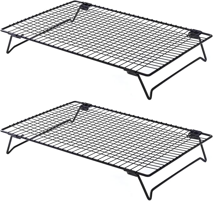 2 Pcs Cooling Racks for Baking, 13.4×9.4Inch Cookie Cooling Rack, Foldable Stackable Steel Wire Cooling Stands, Ideal for Cooling Cookies, Breads, Meats, and More