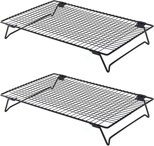 2 Pcs Cooling Racks for Baking, 13.4×9.4Inch Cookie Cooling Rack, Foldable Stackable Steel Wire Cooling Stands, Ideal for Cooling Cookies, Breads, Meats, and More