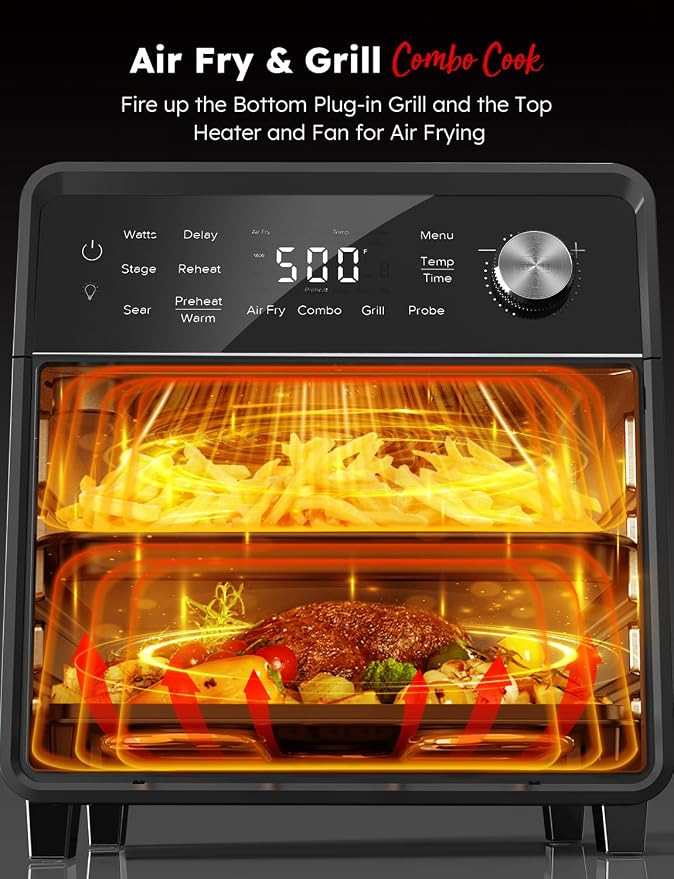 Nuwave Plug-In Grill Air Fryer Oven Combo w/Sheath Heaters, Authentic Char Flavor, 2026 New Convection System, 2X More Even, 100 Presets, Smarter Probe, 50-550°F, Stainless Steel